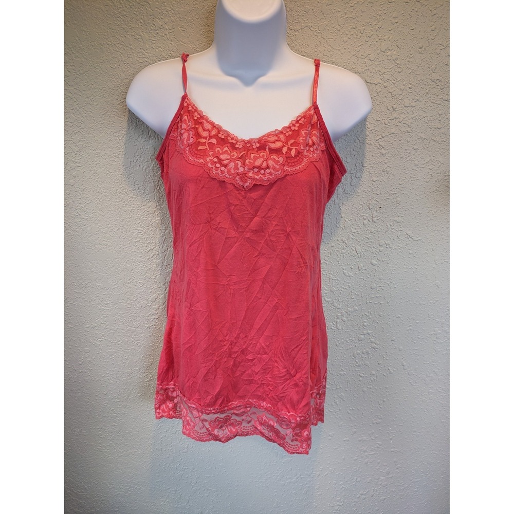 Maurices Sz Medium Spaghetti Strap Cami Top Coral Bright Lace Boho‎ Y2K